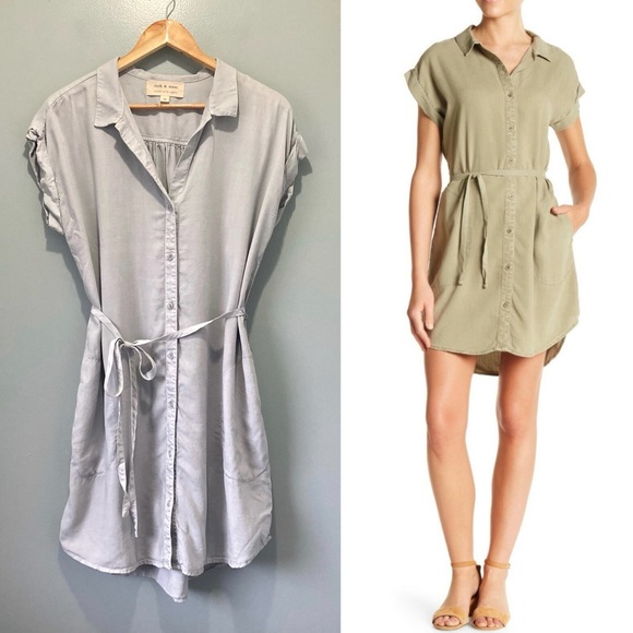 Anthropologie Dresses & Skirts - Anthropologie Cloth & Stone Light Grey Button-Down Tie Waist Shirt Dress